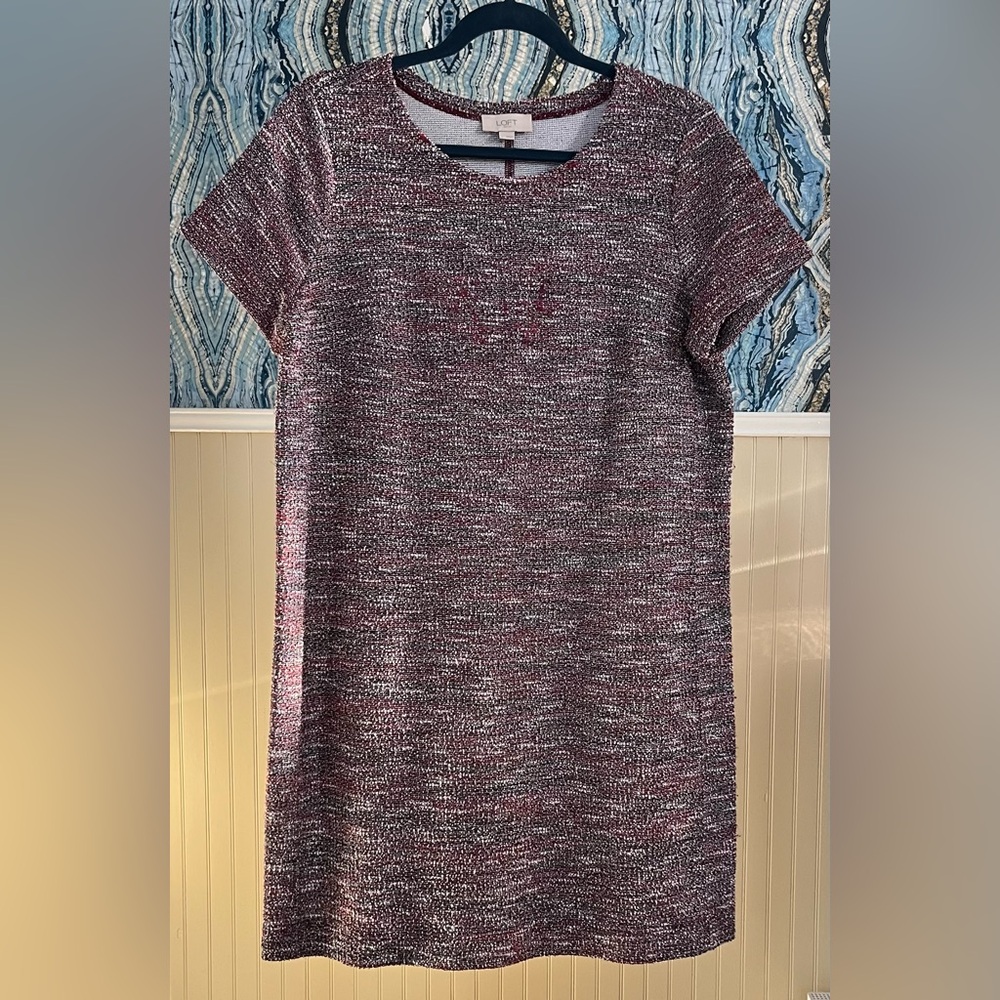 Loft Pink Tweed Shift Dress, Size L
